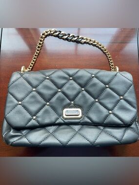 Badgley Mischka Black Quilted Chain Shoulder Bag Studded Flap Purse